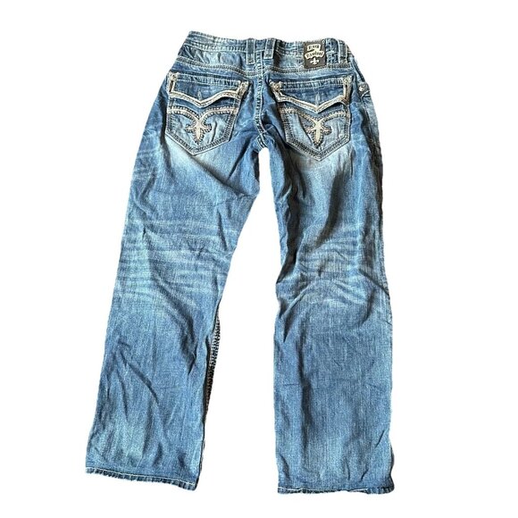 Rock Revival Mens Bold Stitch Blue Denim Jacoby Boot Straight